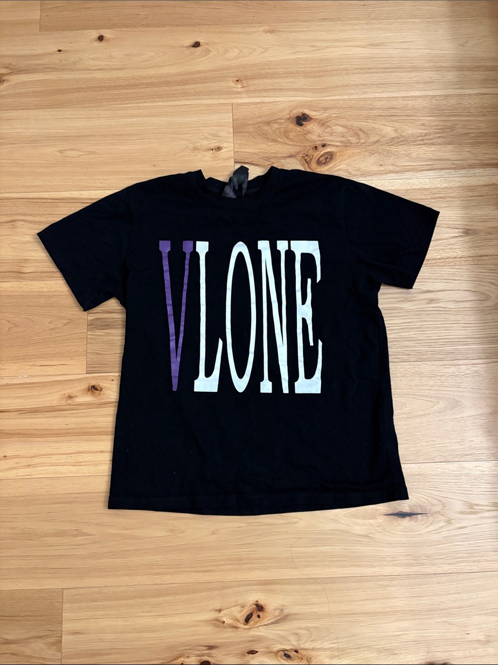 VLONE Black T-Shirt with Purple and White Logo